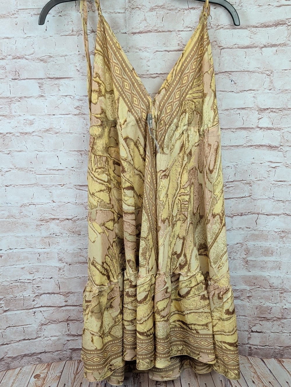 India Boutique Cream and Gold Marble-Print Maxi Dress